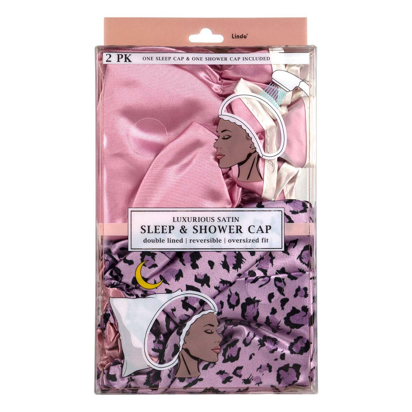 Lindo Satin Sleep & Shower Cap Double Lined - 2pcs/pk