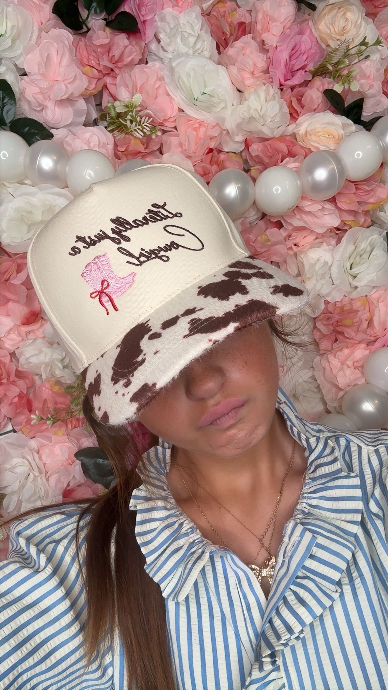 Literally Just a Cowgirl Cow Print Trucker Hat